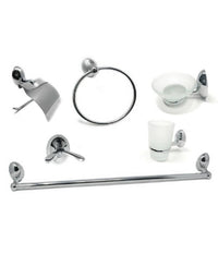 Set Bagno Moderno Acciaio Cromato Vetro Satinato 6pz Porta Rotolo Sapone 52918         