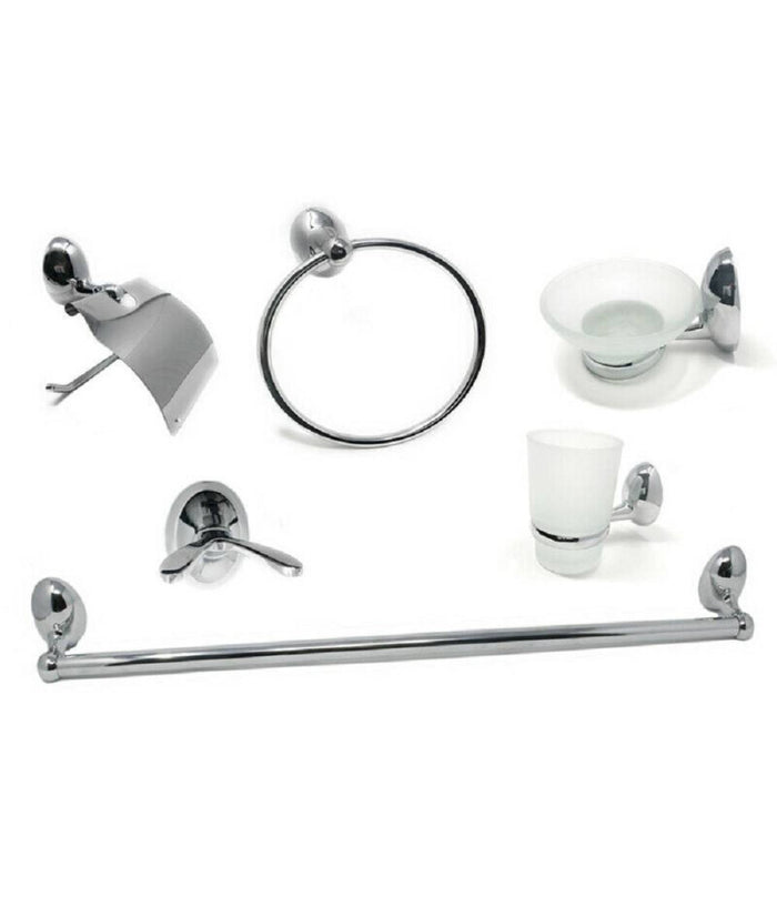 Set Bagno Moderno Acciaio Cromato Vetro Satinato 6pz Porta Rotolo Sapone 52918         