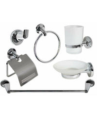 Set Bagno Moderno In Acciaio Cromato E Vetro Satinato 6 Pezzi Arredo Bagno 69984         