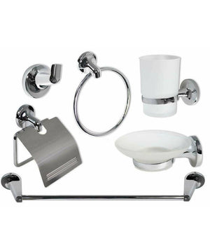 Set Bagno Moderno In Acciaio Cromato E Vetro Satinato 6 Pezzi Arredo Bagno 69984         