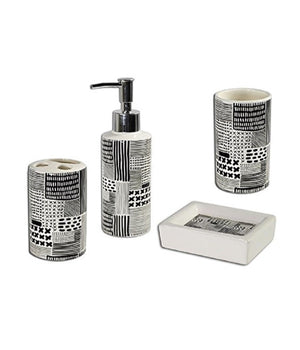 Trade Shop - Set Bagno Nero In Ceramica Dispenser Sapone Porta Saponetta Bicchiere Spazzolini -