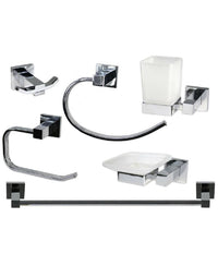 Set Bagno Quadrato Acciaio Cromato E Vetro Satinato 6 Pezzi Arredo Moderno 52920         