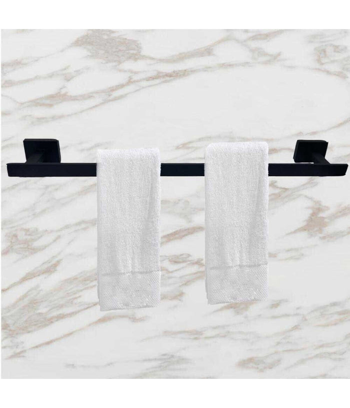 Set Bagno Rettangolare Nero 6pz Porta Asciugamano Rotolo Bicchiere Spazzolino 87262         