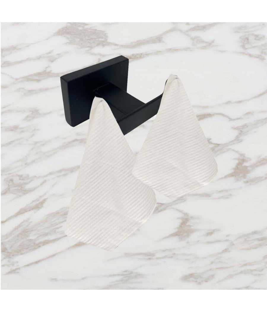 Set Bagno Rettangolare Nero 6pz Porta Asciugamano Rotolo Bicchiere Spazzolino 87262         