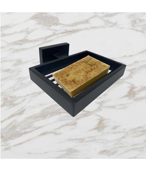 Set Bagno Rettangolare Nero 6pz Porta Asciugamano Rotolo Bicchiere Spazzolino 87262         