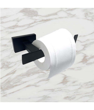 Set Bagno Rettangolare Nero 6pz Porta Asciugamano Rotolo Bicchiere Spazzolino 87262         