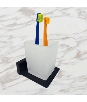 Set Bagno Rettangolare Nero 6pz Porta Asciugamano Rotolo Bicchiere Spazzolino 87262         