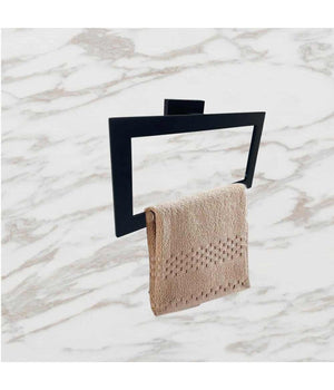 Set Bagno Rettangolare Nero 6pz Porta Asciugamano Rotolo Bicchiere Spazzolino 87262         