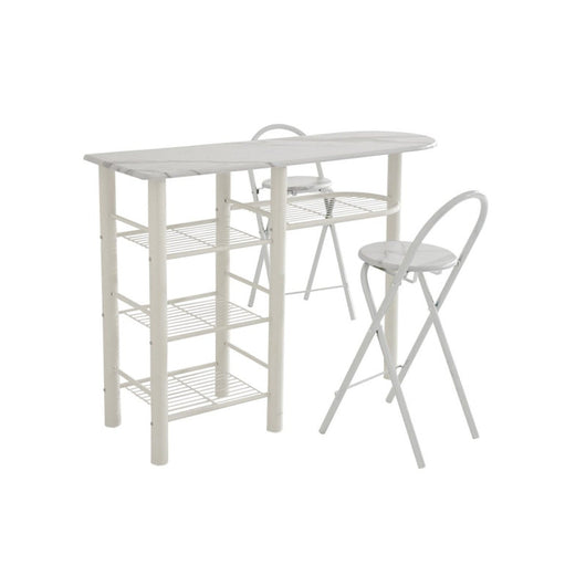 Set Banco Cucina + 2 sgabelli Oslo Mdf Bianco Marmo + Struttura Bianca