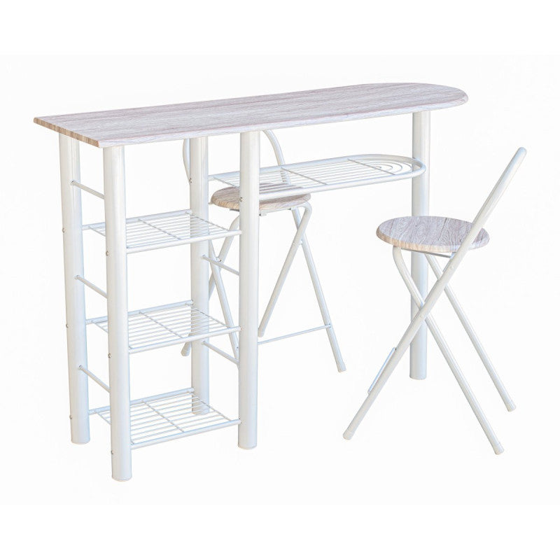 Set Banco Cucina + 2 Sgabelli Oslo Mdf Naturale E Struttura Bianca