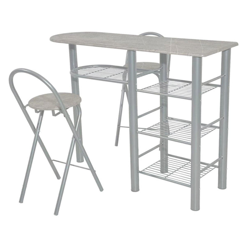Set Banco Cucina E 2 Sedie Oslo Mdf Grigio Pietra E Struttura Silver