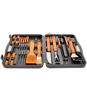 Set Barbecue 18 Pezzi Con Valigetta Bbq Grill Acciaio Inox Manico Legno 6498010         
