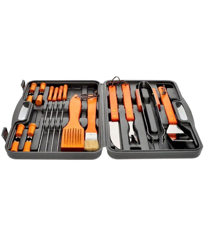 Set Barbecue 18 Pezzi Con Valigetta Bbq Grill Acciaio Inox Manico Legno 6498010         