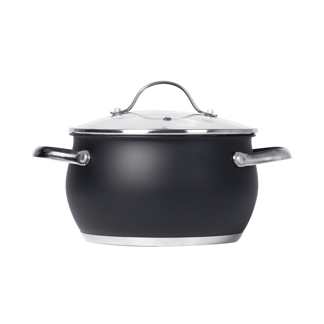 Trade Shop - Set Batteria Di Pentole Con Coperchi 8 Pezzi In Acciaio Inox Linea Blackcook Cucina -