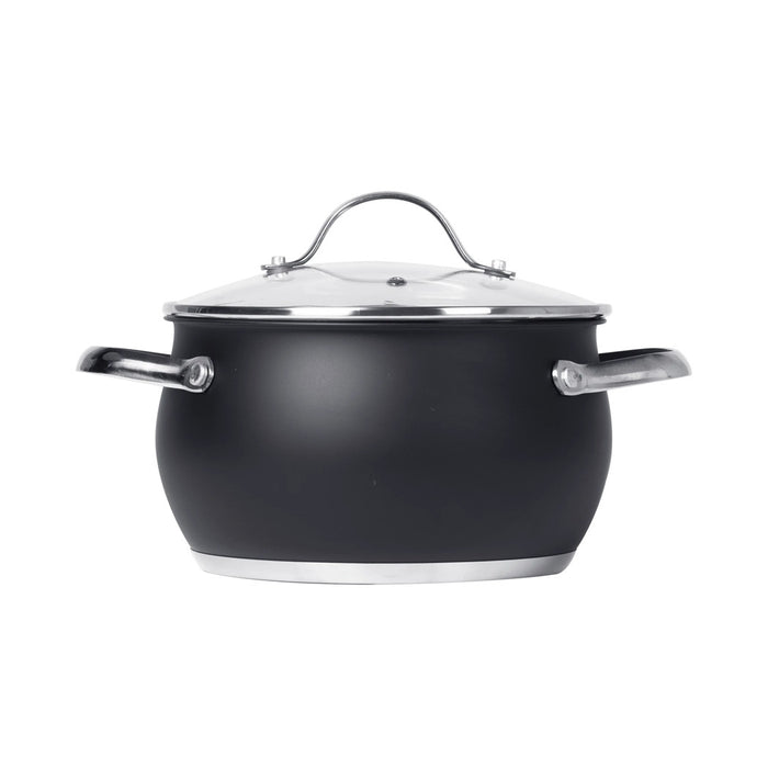 Trade Shop - Set Batteria Di Pentole Con Coperchi 8 Pezzi In Acciaio Inox Linea Blackcook Cucina -