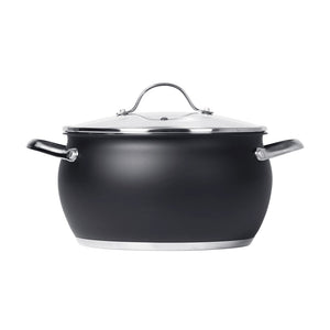 Trade Shop - Set Batteria Di Pentole Con Coperchi 8 Pezzi In Acciaio Inox Linea Blackcook Cucina -