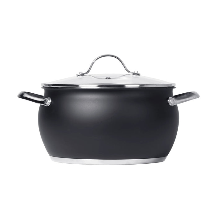 Trade Shop - Set Batteria Di Pentole Con Coperchi 8 Pezzi In Acciaio Inox Linea Blackcook Cucina -