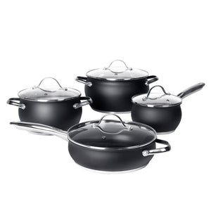 Trade Shop - Set Batteria Di Pentole Con Coperchi 8 Pezzi In Acciaio Inox Linea Blackcook Cucina -