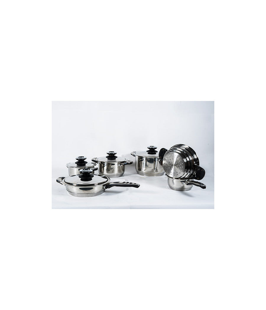 Set Batteria Di Pentole Da 12 Pezzi Padelle In Acciaio Inox Cucina Schuster         