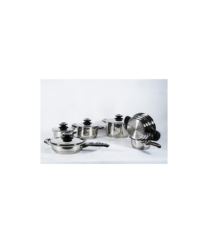 Set Batteria Di Pentole Da 12 Pezzi Padelle In Acciaio Inox Cucina Schuster         