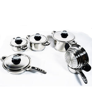 Set Batteria Di Pentole Da 12 Pezzi Padelle In Acciaio Inox Cucina Schuster         