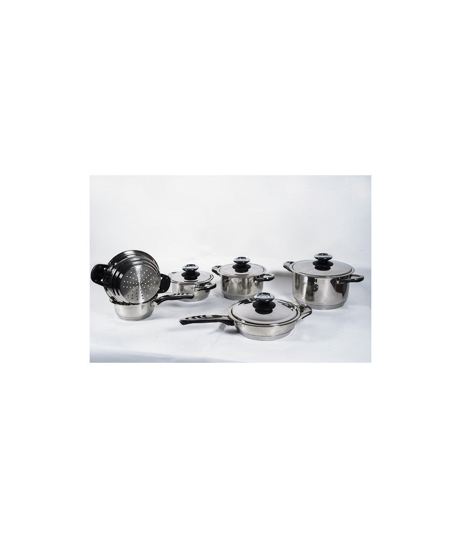 Set Batteria Di Pentole Da 12 Pezzi Padelle In Acciaio Inox Cucina Schuster         