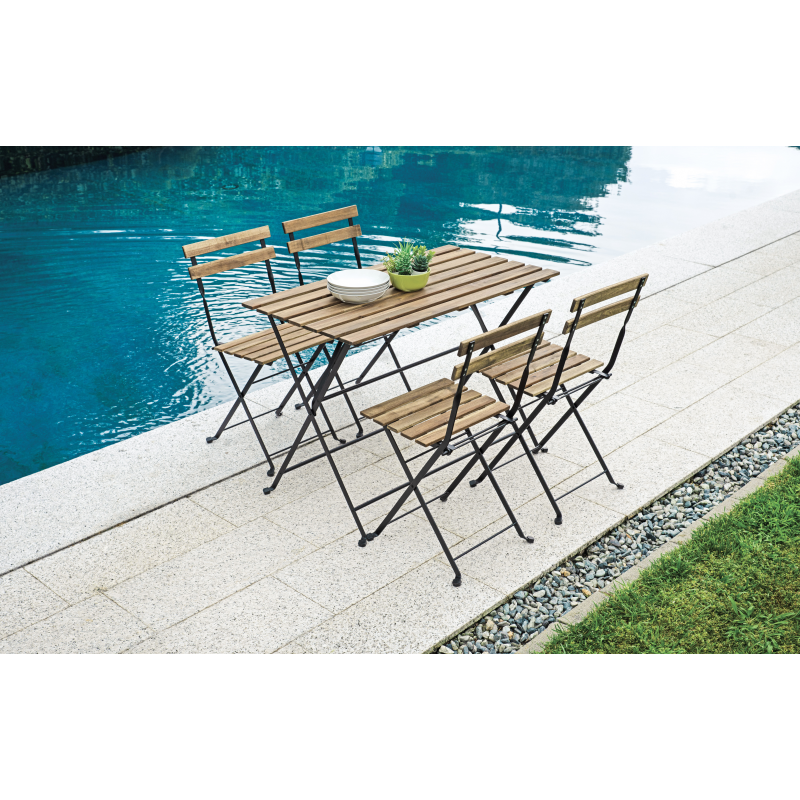 Set Bistrò In Ferro E Acacia Fsc Scura - 4 Sedie E Un Tavolo 100X54 Cm Moia