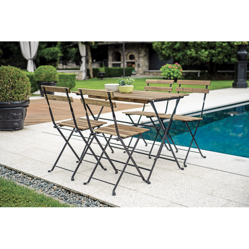 Set Bistrò In Ferro E Acacia Fsc Scura - 4 Sedie E Un Tavolo 100X54 Cm Moia