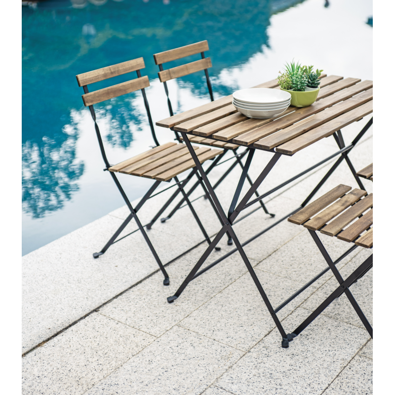 Set Bistrò In Ferro E Acacia Fsc Scura - 4 Sedie E Un Tavolo 100X54 Cm Moia