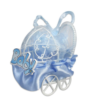 Set Bomboniera Carrozzino In Metallo Portaconfetti Nascita Battesimo Bimbo Blu         