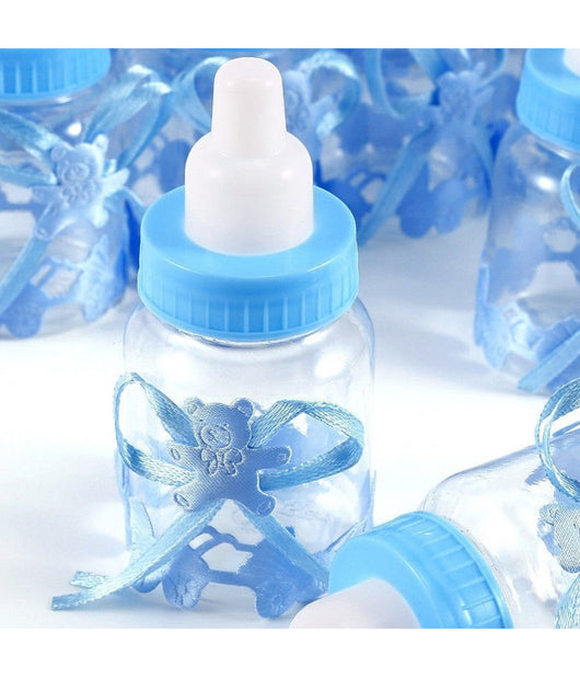 Set Bomboniera Portaconfetti Per Battesimo Nascita Bottiglia Biberon Azzurro Blu         