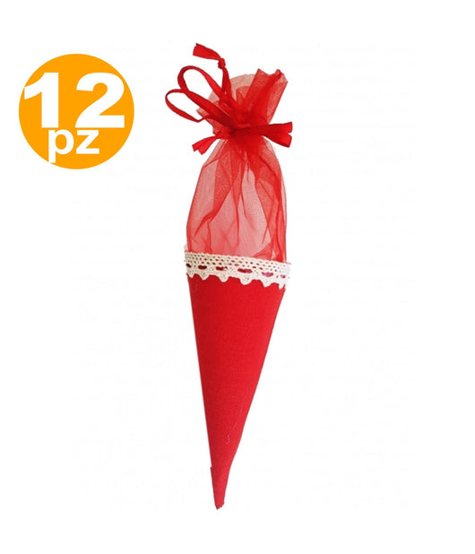 Set Bomboniere Cono Rosso In Tessuto Sacchetto Porta Confetti Riso Porta Fortuna         