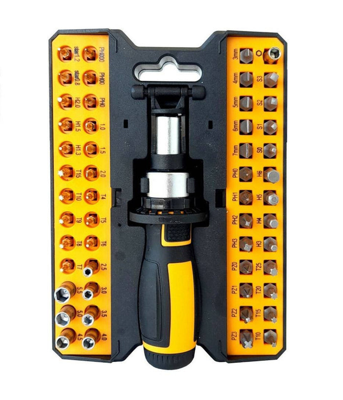 Set Cacciavite Con Cricchetto 53 Pezzi Inserti Ph Torx Taglio Croce         
