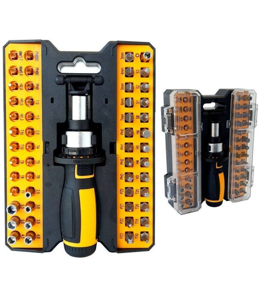 Set Cacciavite Con Cricchetto 53 Pezzi Inserti Ph Torx Taglio Croce         