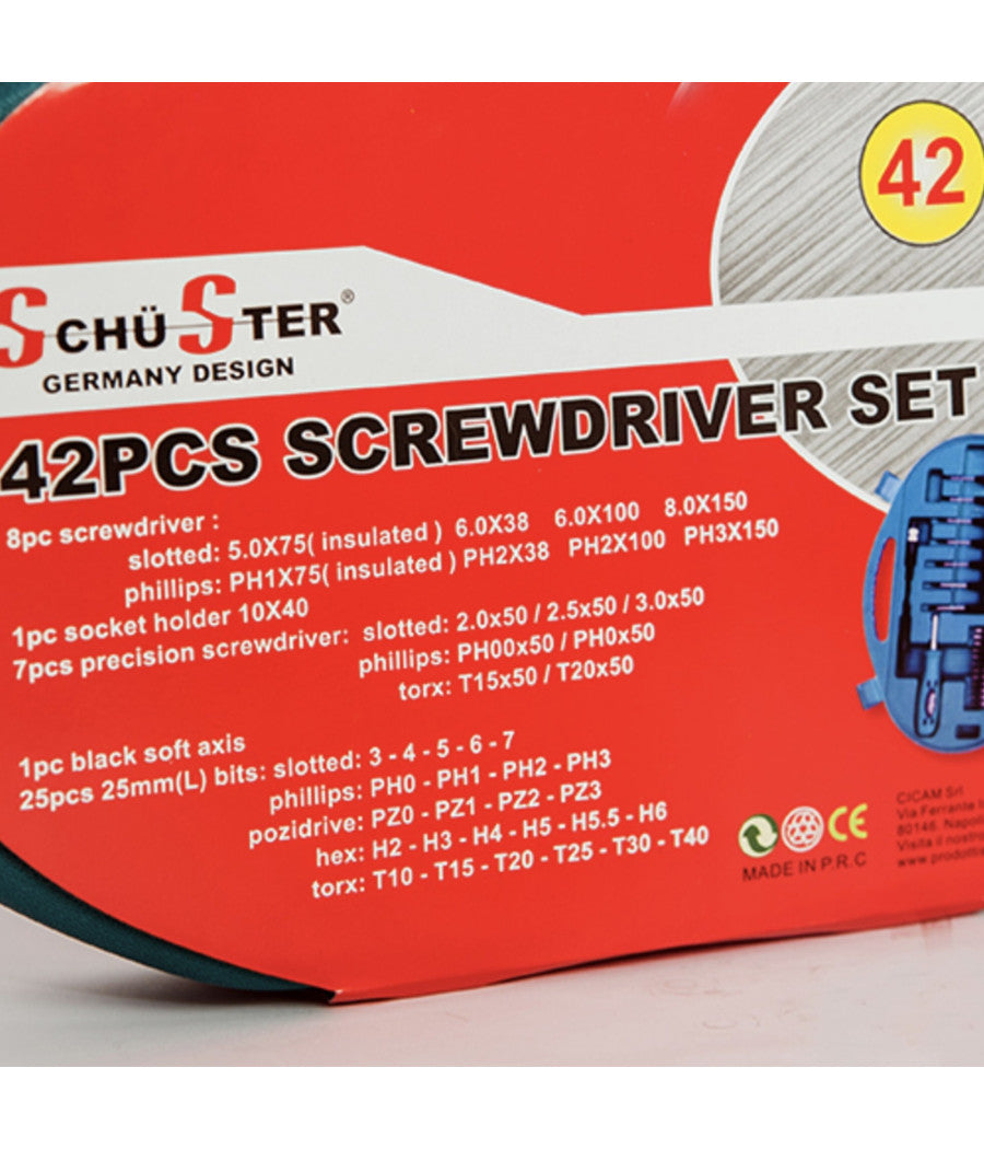 Set Cacciaviti E Punte Kit 42 Pezzi Chrome Vanadium Con Cacciavite Di Precisione         