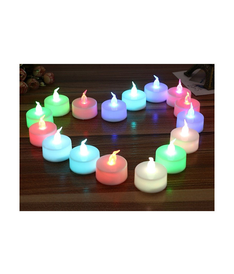 Set Candele Candeline A Batteria Tea Light A Led Multicolore Rgb Effetto Fiamma         