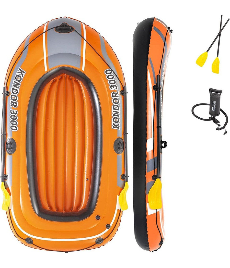 Set Canotto Gommone Kondor 3000 232x115x36cm Con Remi 124 Cm Pompa Manuale 61102         
