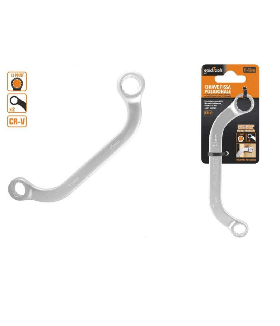 Set Chiave Fissa Poligonale Doppia A U Da 11-13mm Cromata Chrome Vanadium 97692         