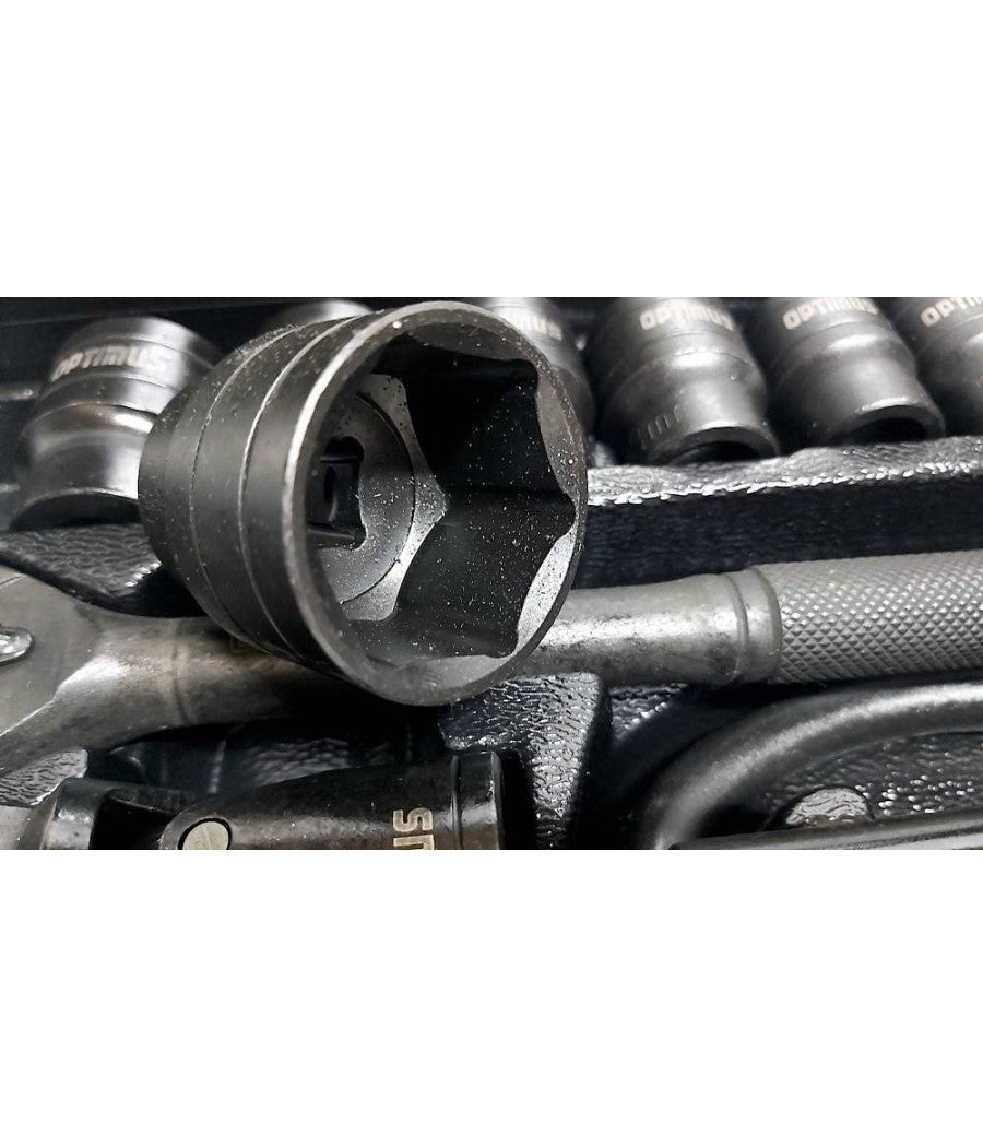 Set Chiavi A Bussola 24 Pezzi Con Cricchetto Reversibile 1/2'' Prolunghe Valigia         