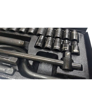 Set Chiavi A Bussola 24 Pezzi Con Cricchetto Reversibile 1/2'' Prolunghe Valigia         