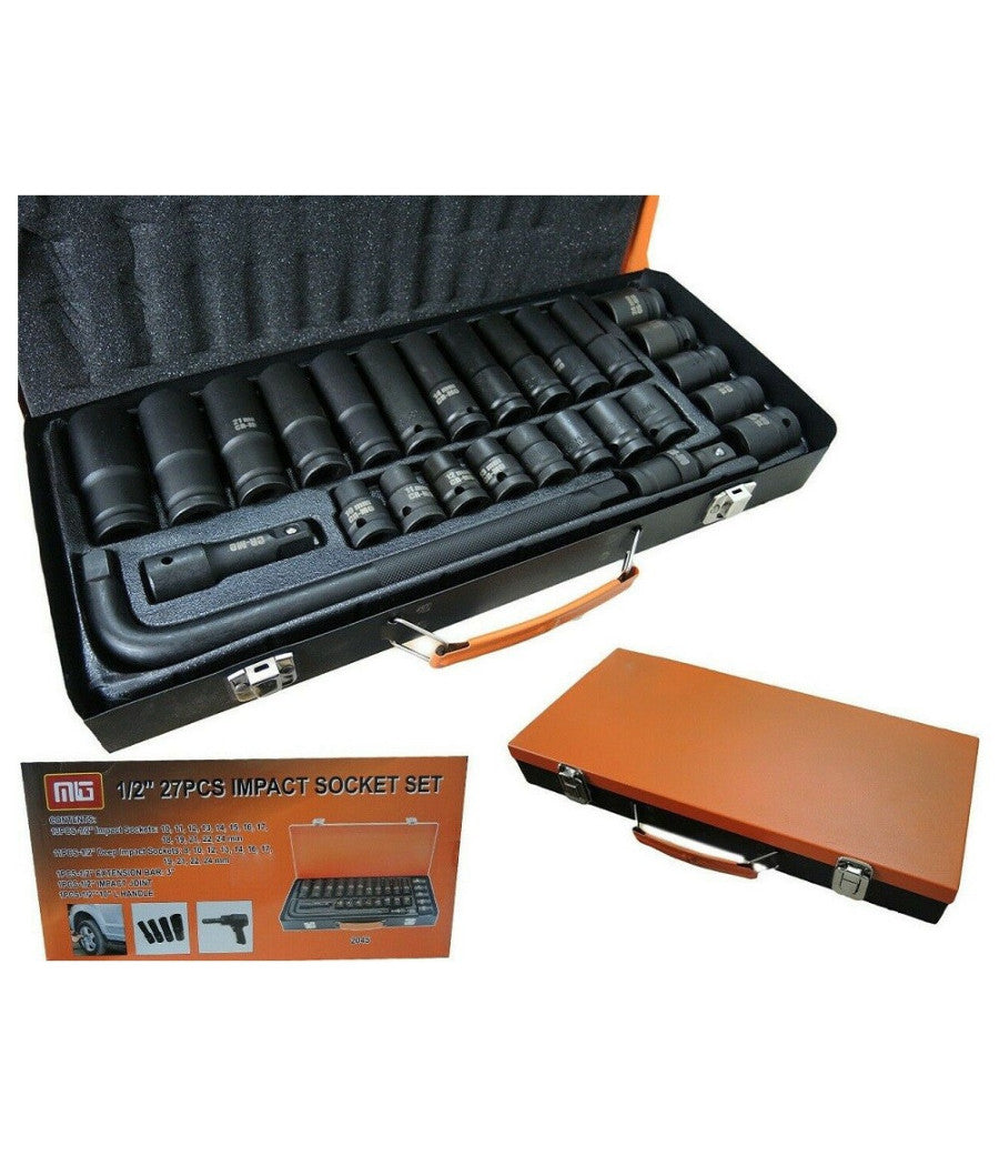 Set Chiavi A Bussola Ad Impatto 27 Pz 1/2' Inserti Misti Chiave A L Mig-2045         
