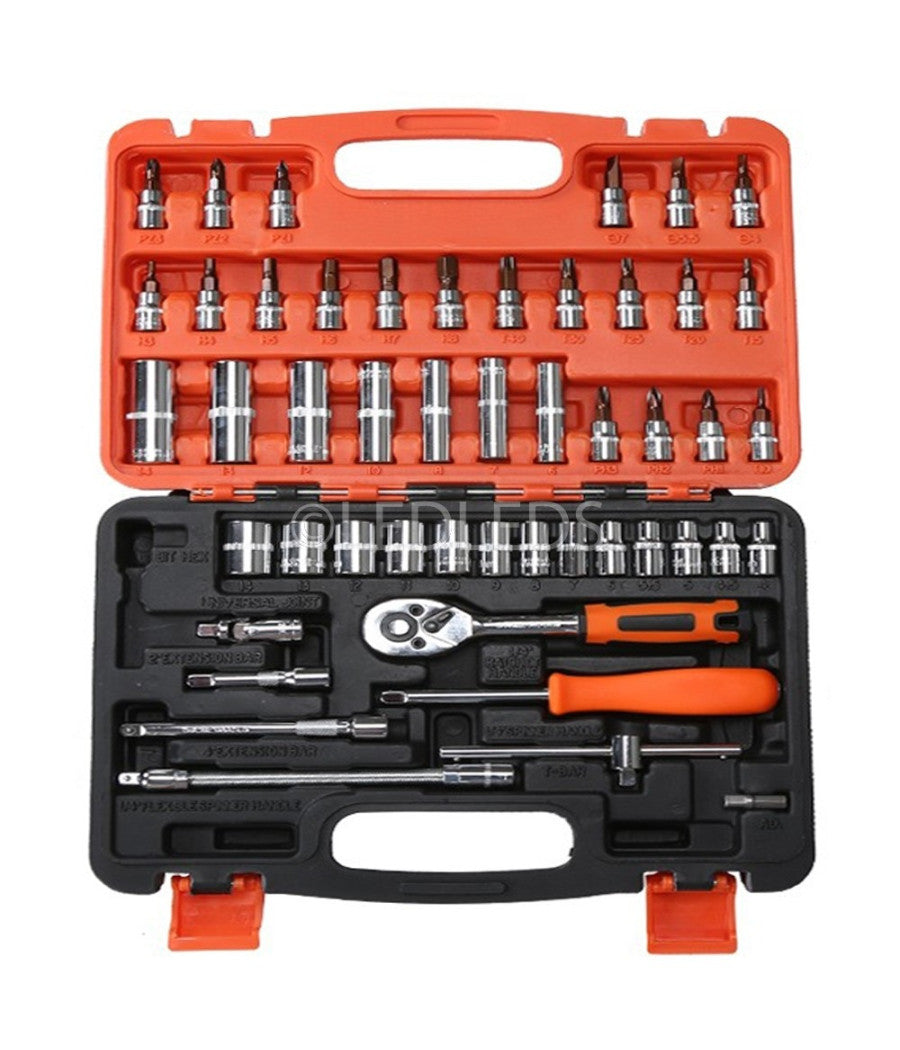 Set Chiavi A Bussola Con Cricchetto 53 Pezzi Chrome Vanadium In Valigetta         