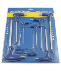 Set Chiavini A T Torx Esagonali Acciaio 9 Pezzi Ball Point Con Manico A Elle L         