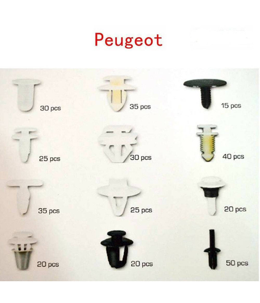 Set Clip Di Fissaggio Per Auto Peugeot Confezione 345 Pezzi Ricambi Plastica         