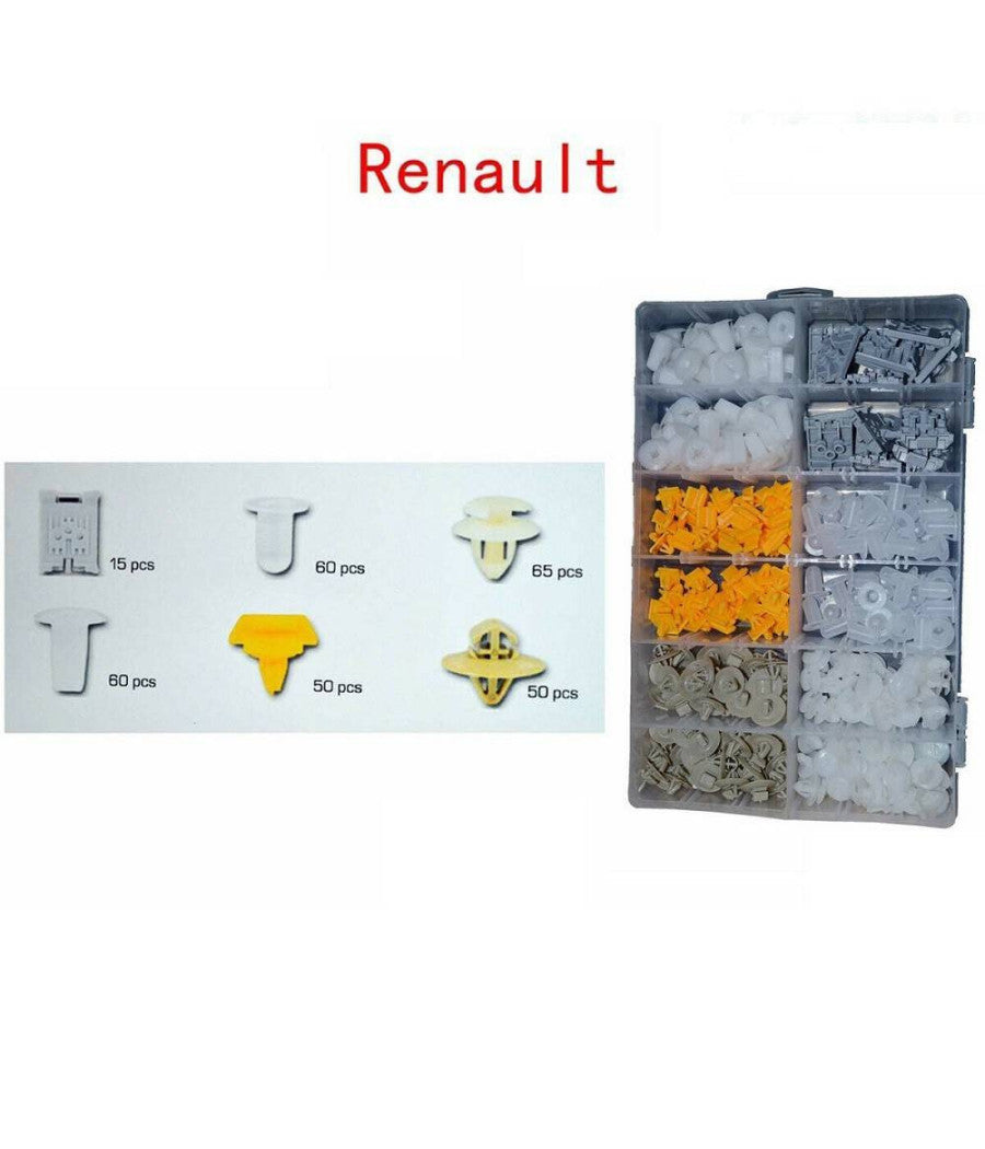 Set Clip Di Fissaggio Per Auto Renault Confezione 300 Pezzi Ricambi Plastica         