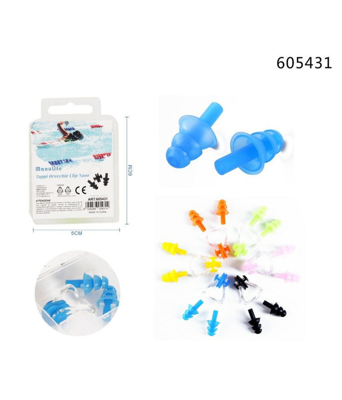 Set Clip Naso Nuoto + Tappi Per Orecchie Immersioni Subacquee Assortiti 605431         