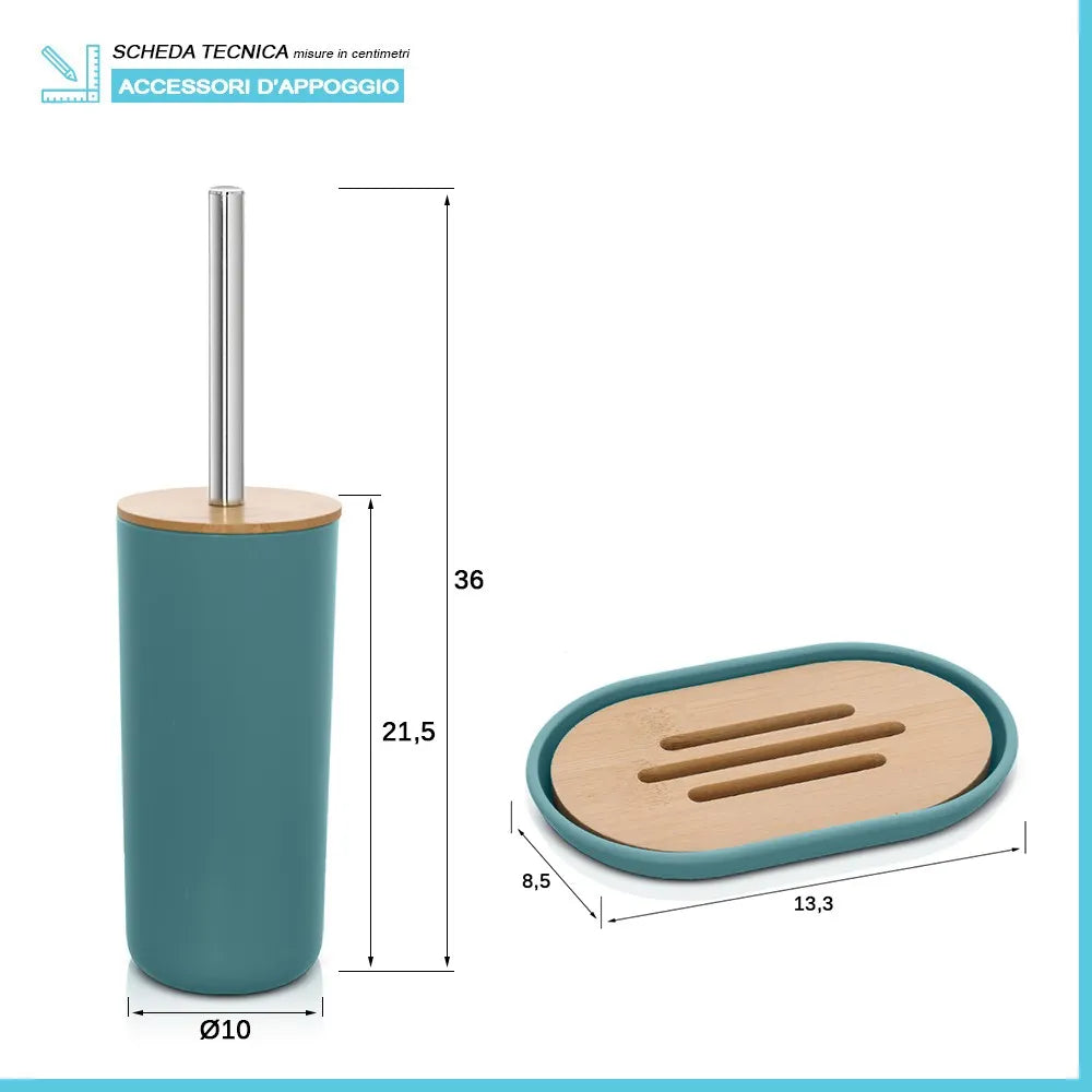 Set completo accessori bagno da appoggio acquamarina in abs e bambù Surf