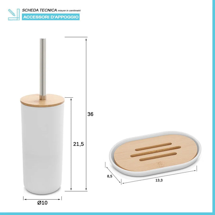 Set completo accessori bagno da appoggio in abs bianco e bambù Surf