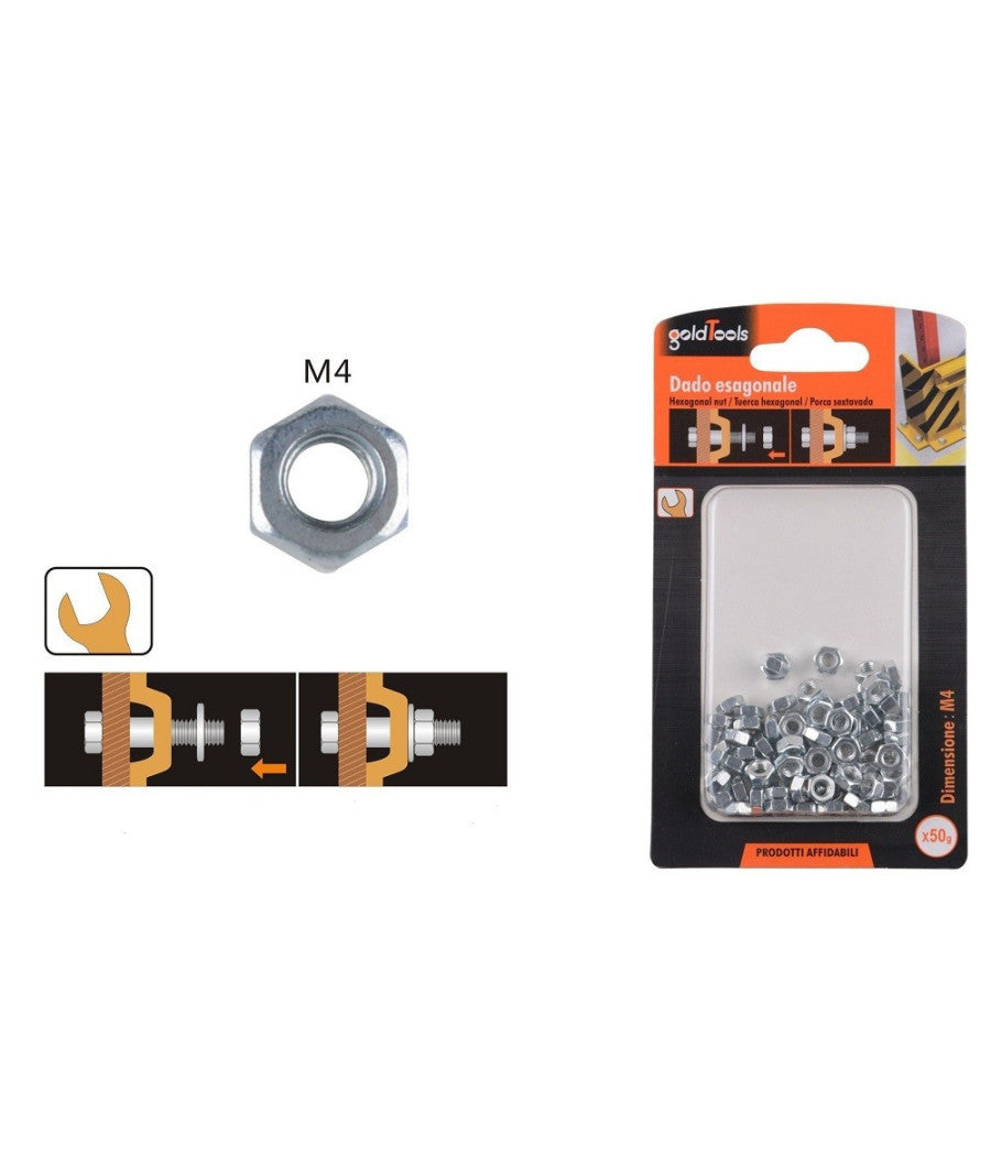 Set Confezione 50gr. Dado Dadi Esagonali Bulloni Dimensione M4 Filettati 90850         