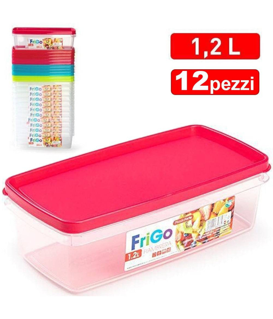 Set Contenitori In Plastica Da 1,2lt Per Cibo Alimenti Frigorifero Rettangolare         